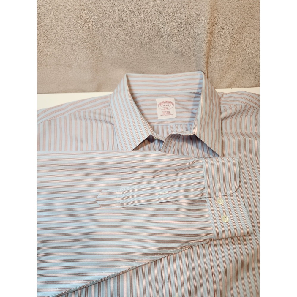 Brooks Brothers 346 French Cuff Red/Blue Striped Regular Fit Shirt 17 6/7 Cotton